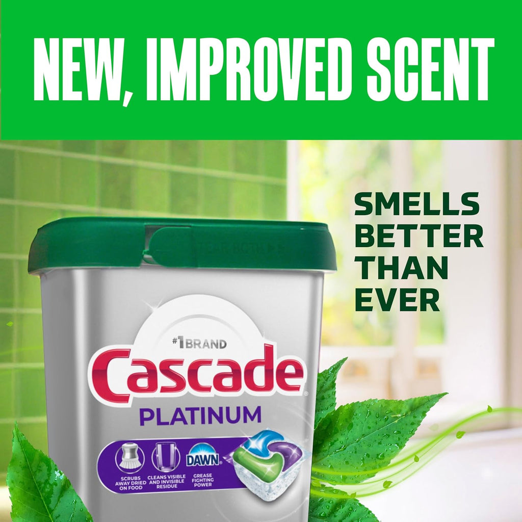Cascade Platinum + Oxi Dishwasher Pods, Dishwasher Detergent, Dish Detergent Soap, Fresh, 59 Count