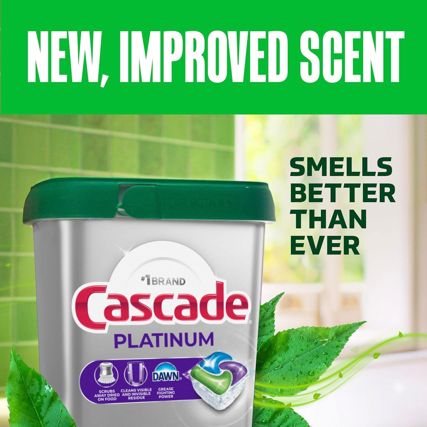 Cascade Platinum + Oxi Dishwasher Pods, Dishwasher Detergent, Dish Detergent Soap, Fresh, 59 Count