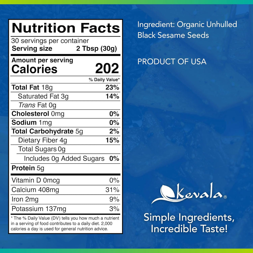 Kevala Organic Black Tahini - Double Size Gluten Free Black Sesame Paste for Cooking and Baking at Home, Source of Calcium and Dietary Fiber, For Stir-Fry Dishes and Making Dark Organic Hummus, 32 oz
