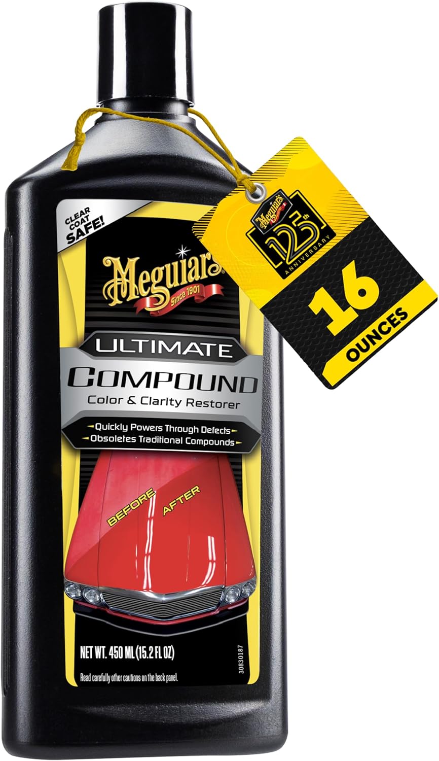 Meguiar’s Ultimate Compound, Pro-Grade Car Scratch Remover for Paint Correction, Removes Swirls and Defects While Restoring Gloss and Shine, Christmas Gifts for Car Guys, 15.2 Oz