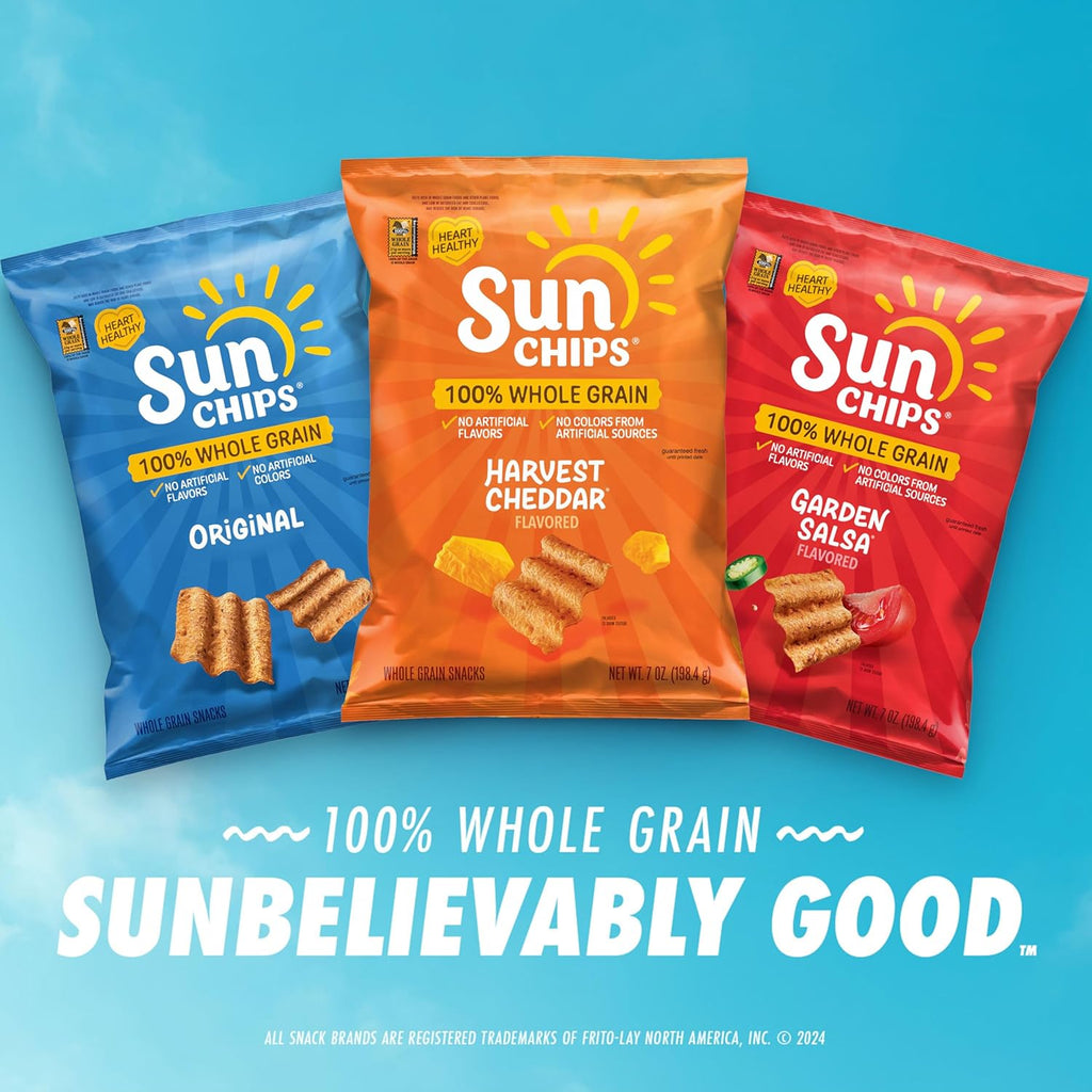 SunChips 100% Whole Grain Chips, Variety Pack, 1 oz Bags, Pack of 40, No Artificial Flavors, No Colors from Artificial Sources