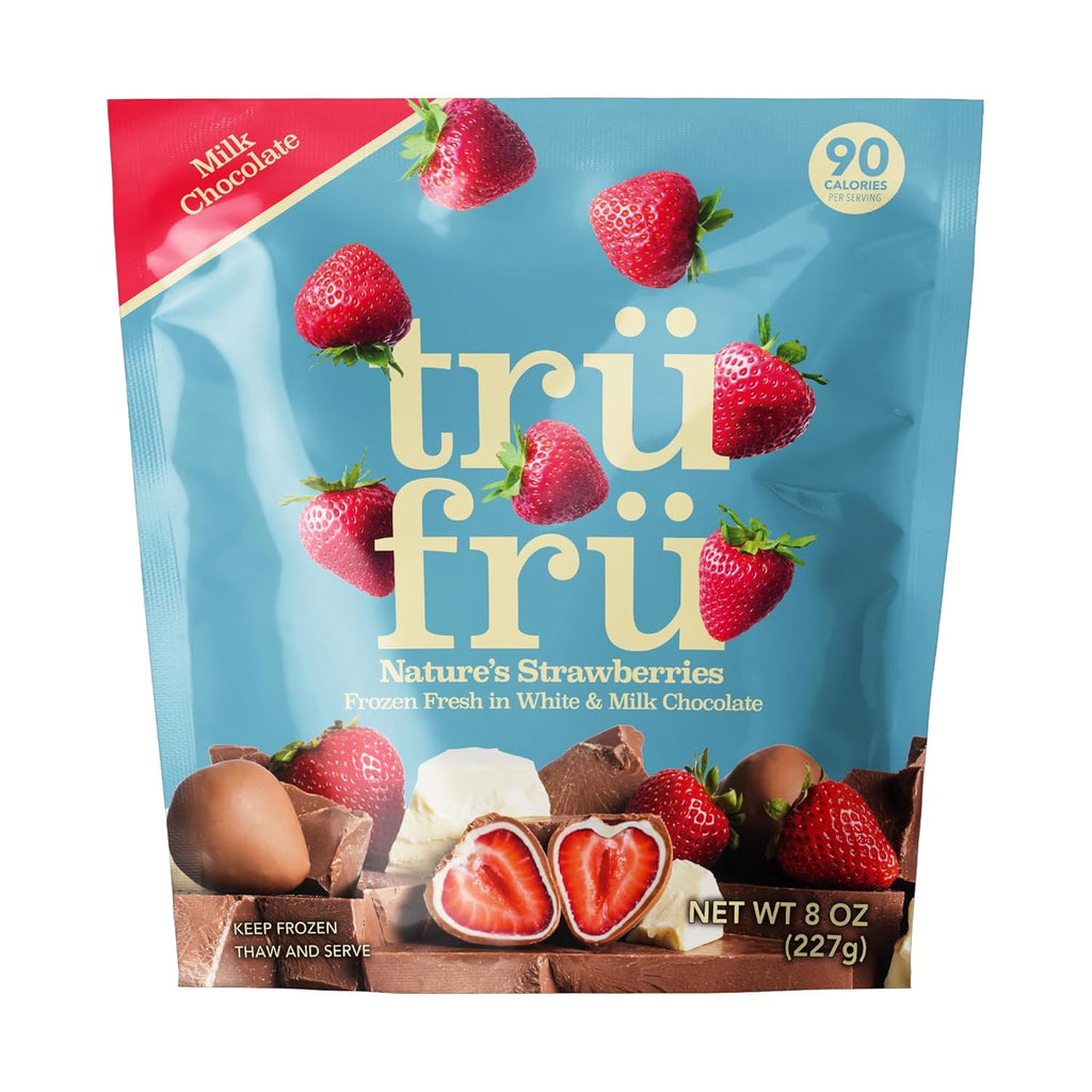 Tru Fru Nature's Strawberries Hyper-Chilled in White & Milk Chocolate, 8 Ounce Bag