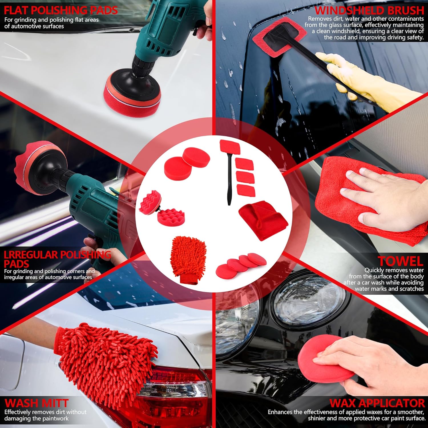 35Pcs Car Detailing Kit, Car Cleaning Kit with Windshield Cleaning Tool and Tool Box, Interior & Exterior Auto Care Supplies and Brushes (B：35PCS-R)