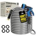 Lefree 100ft Metal Garden Hose - Heavy Duty 304 Stainless Steel Flexible Water Hose, No Kinks & Leak-Proof with Upgraded Handle, 10-Function Spray Nozzle & 4 Spare Gaskets for Yard, RV, Pet Bath