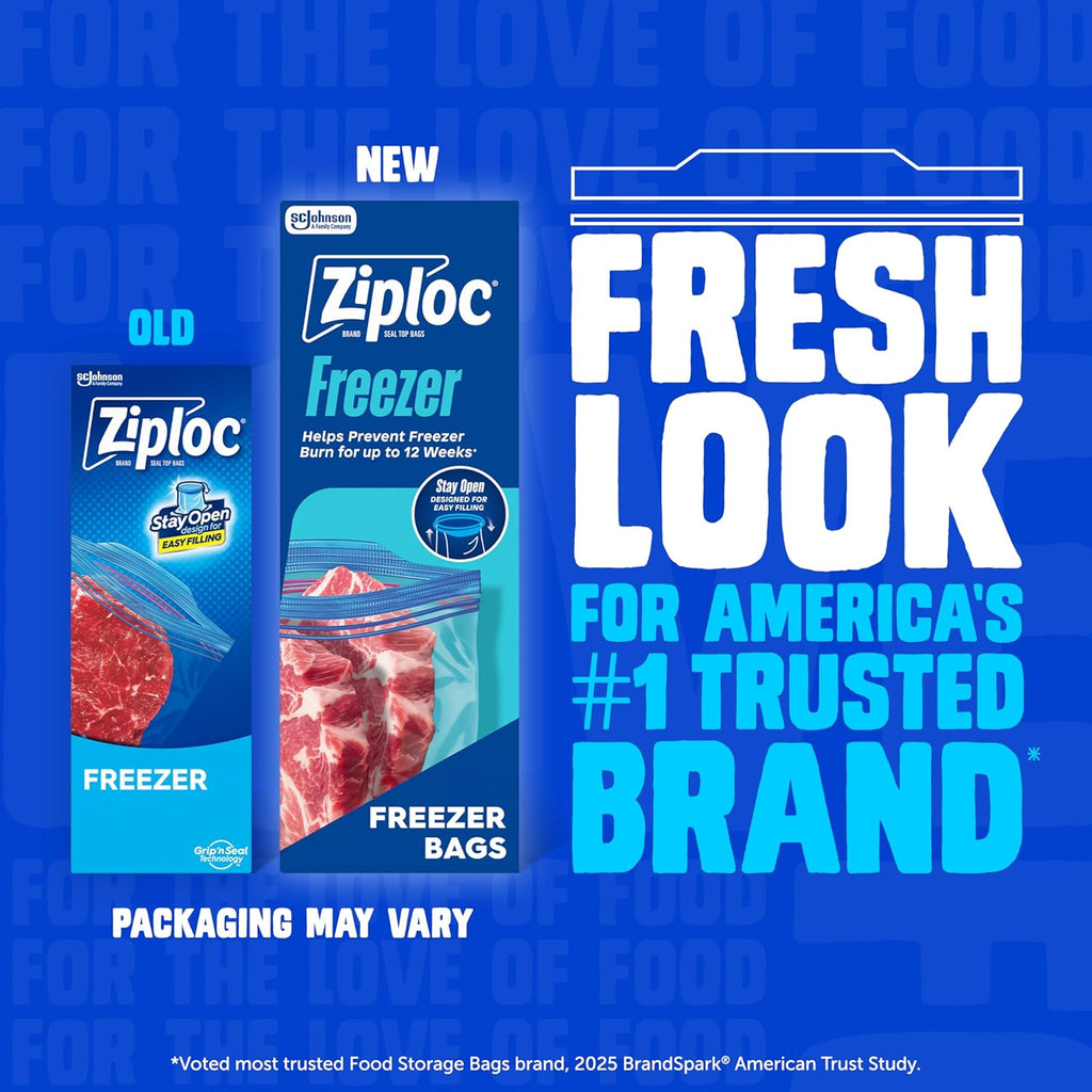 Ziploc Two Gallon Food Storage Freezer Bags, 30ct Total, Easy Open and Close, 10 Count, Pack of 3 (Packaging May Vary)