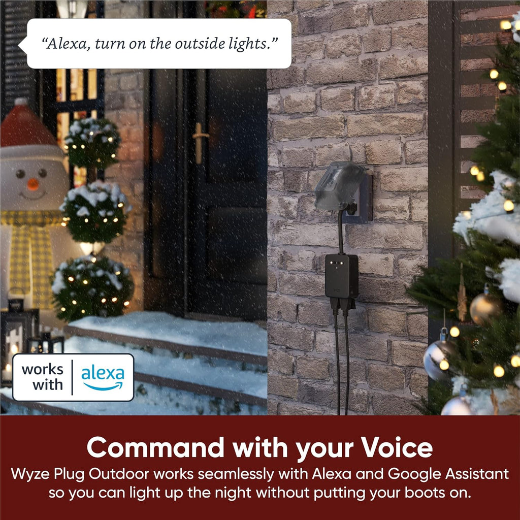 Wyze Plug Outdoor, Dual Outlets Energy Monitoring, IP64, 2.4GHz WiFi Smart Plug, Works with Alexa, Google Assistant, IFTTT, No Hub Required, Black