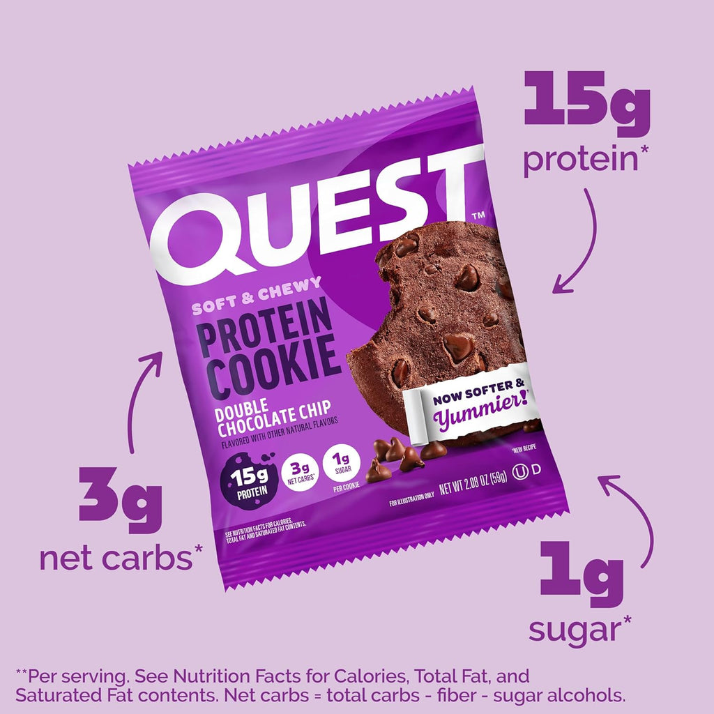 Quest Soft & Chewy Protein Cookie - 15g Protein - Double Chocolate Chip (12 Cookies)
