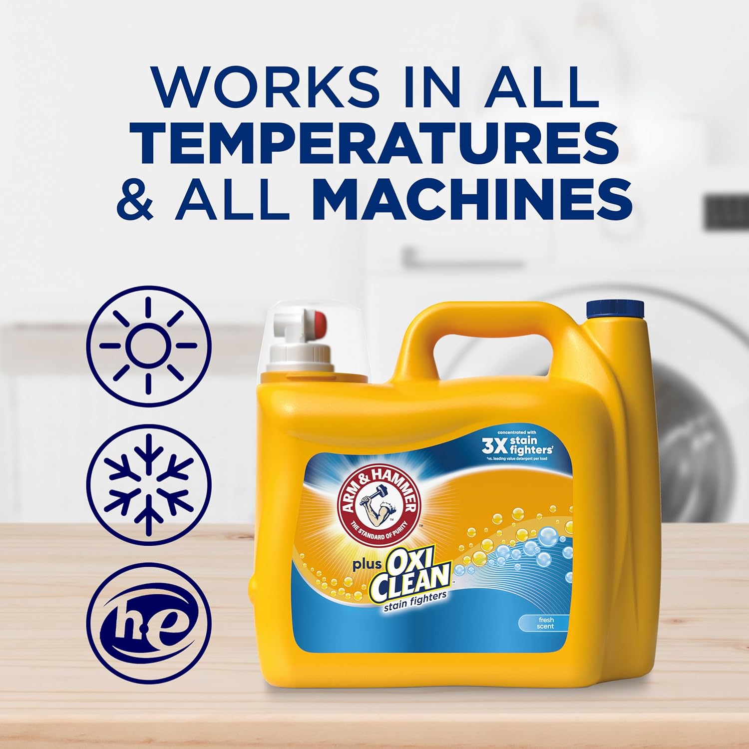 ARM & HAMMER Plus OxiClean Stain Fighters Liquid Laundry Detergent, Fresh Scent, 166.5 fl oz, 128 Loads