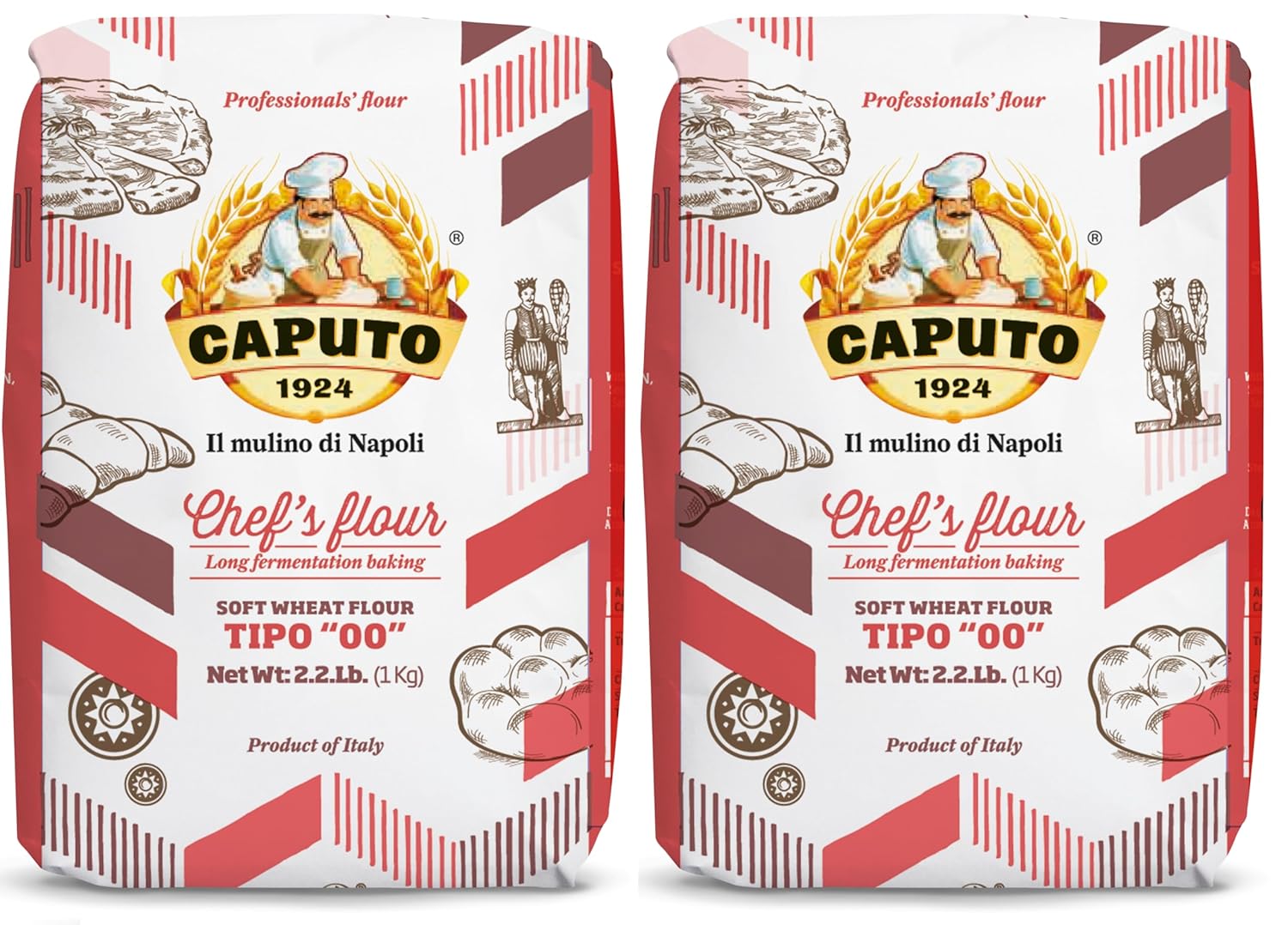 Antimo Caputo Chefs Flour 2.2 LB (Pack of 2) - Italian Double Zero 00 - Soft Wheat for Pizza Dough, Bread, & Pasta