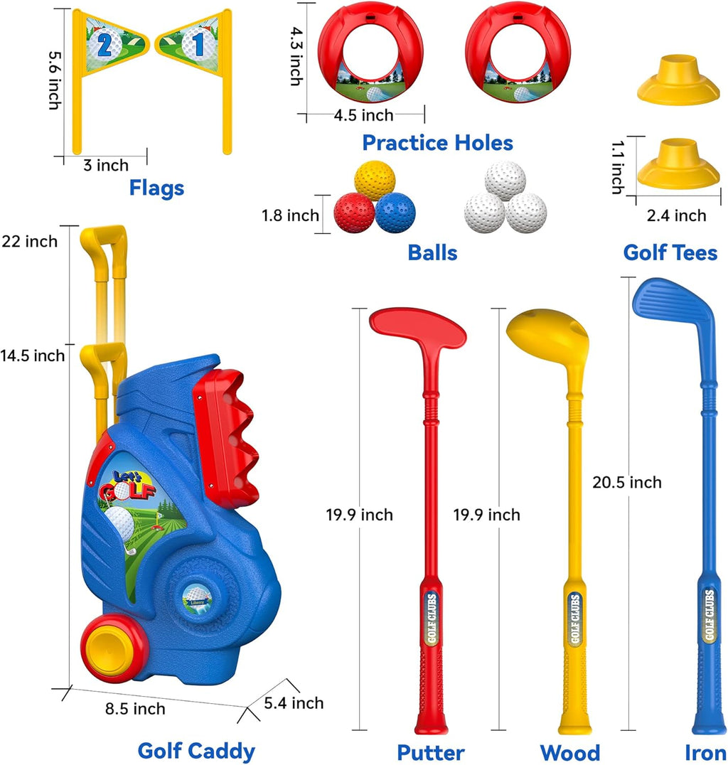 Liberry Toddler Golf Set, Upgraded Kids Golf Cart with Unique Shoulder Strap Design, Indoor Outdoor Sports Toys Gifts for Boys Girls 1 2 3 4 Years Old