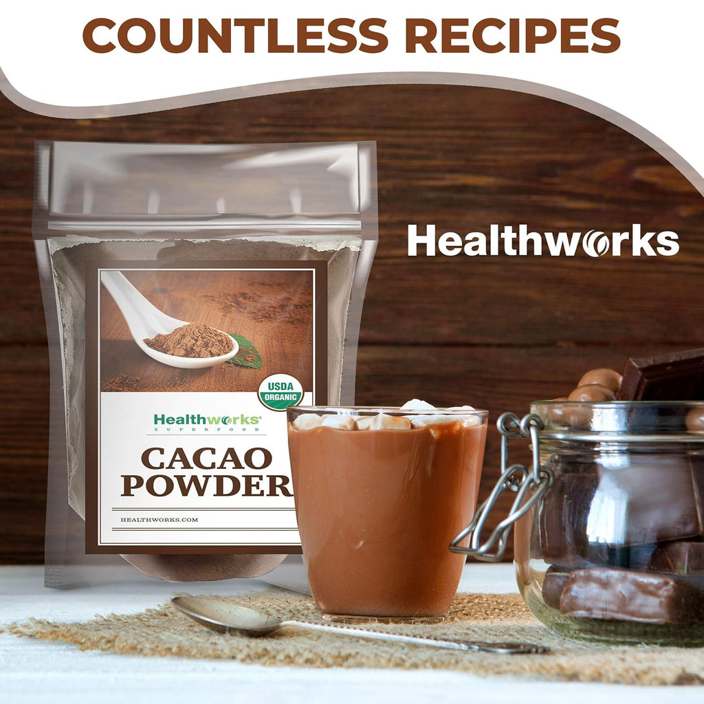Healthworks Superfoods Organic Cacao Powder - 16 Oz / 1 Lb - Cocoa Chocolate Substitute - Rich Chocolate Flavour - Sugar-Free, Keto, Vegan & Non-GMO - Peruvian Bean/Nut Origin - Antioxidant Superfood