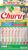 INABA Churu Cat Treats, Lickable, Squeezable Creamy Purée Cat Treat with Green Tea Extract & Taurine, 0.5 Ounces Each Tube, 40 Tubes, Tuna & Seafood Variety Box