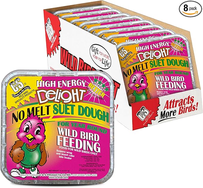 C&S High Energy Delight No Melt Suet Dough, Suet Cakes for Wild Birds Including Woodpeckers, Nuthatches, Chickadees and More, Pack of 8