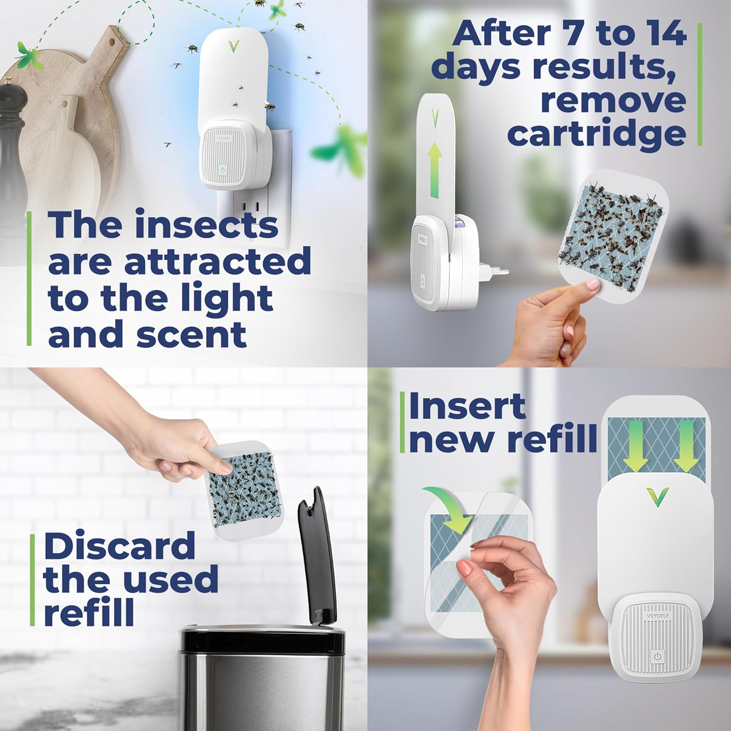VEYOFLY Fly Trap Indoor, Fruit Fly Traps for Indoors Flying Insect (2 Device + 6 Refills) Gnat Traps for House Indoor, Bug Zapper Indoor, Gnat Killer Catcher & Fruit Fly Killer Light Plug in