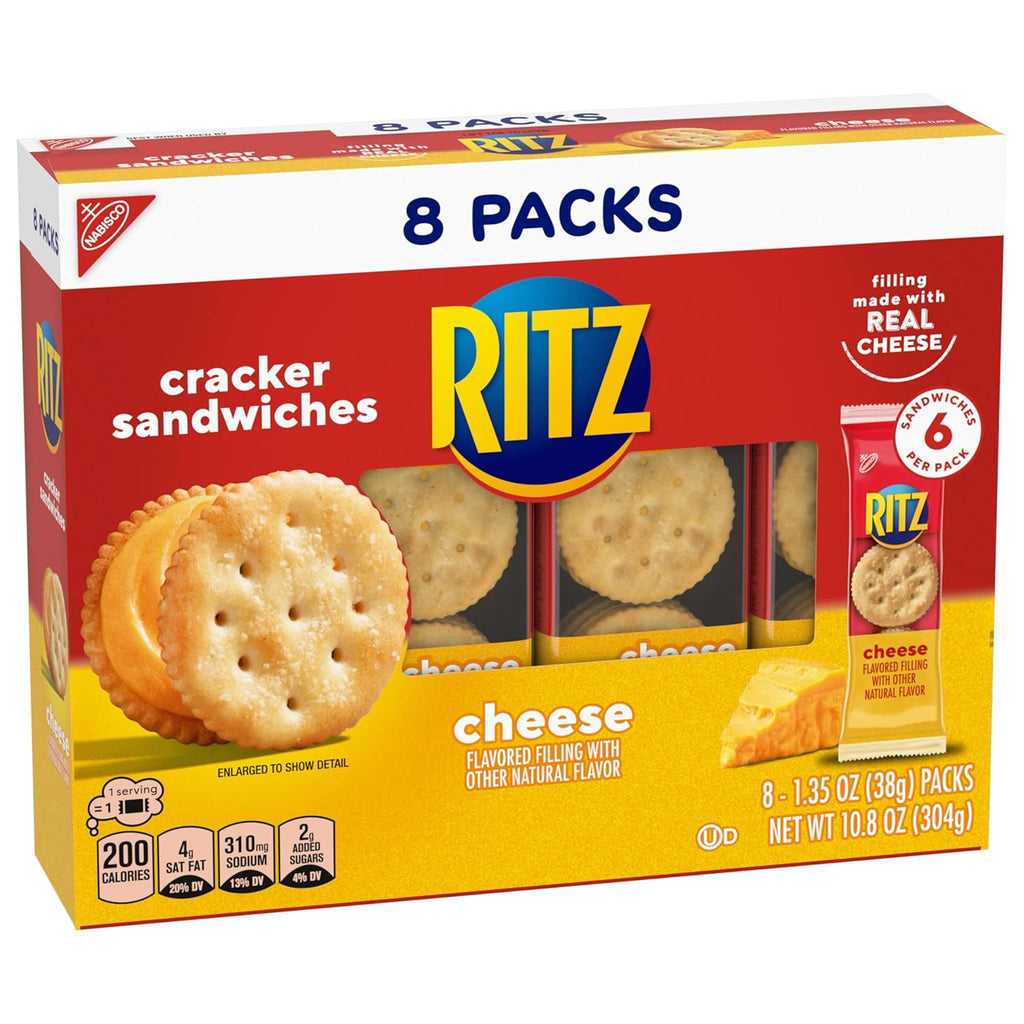 RITZ Peanut Butter and Cheese Sandwich Crackers Variety Pack, Lunch Snacks, 32 Snack Packs (6 Crackers Per Pack)