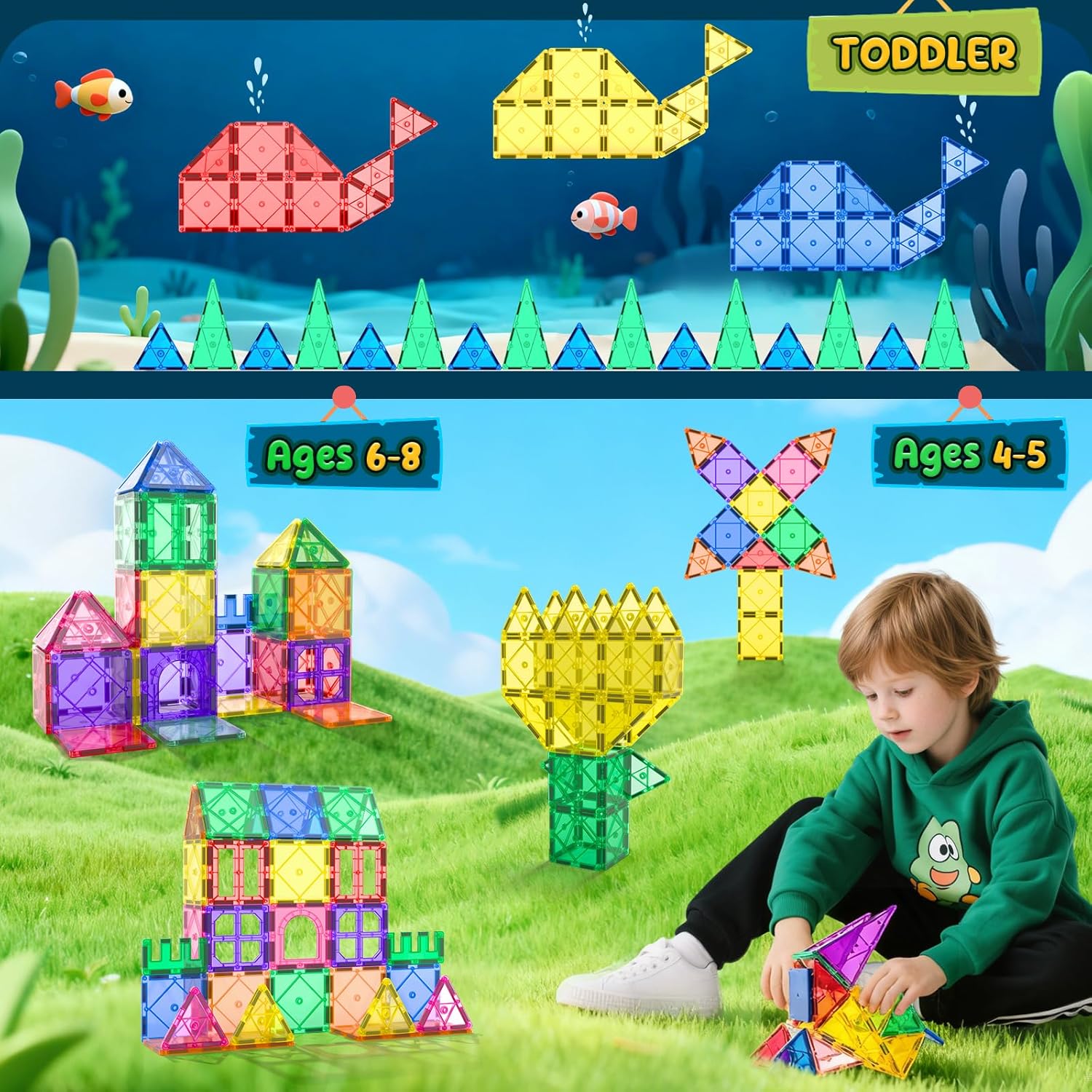 Soyee Magnetic Tiles Toddler Toys Magnetic Building Blocks for Kids Ages 3-12 STEM Educational Toys for Girls & Boys Sensory Play for Preschool Learning Birthday Toddler Xmas Gifts