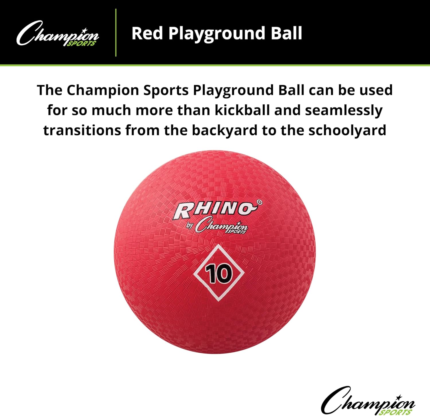 Champion Sports Playground Ball – High-Bounce 2-Ply Construction, Durable Red Ball for Throwing, Catching & Kicking - Multiple Sizes (5", 6", 7", 10", 13", 16")