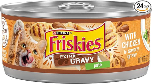 Purina Friskies Gravy Pate, Wet Cat Food Extra Gravy Pate With Chicken in Savory - (Pack of 24) 5.5 oz. Cans