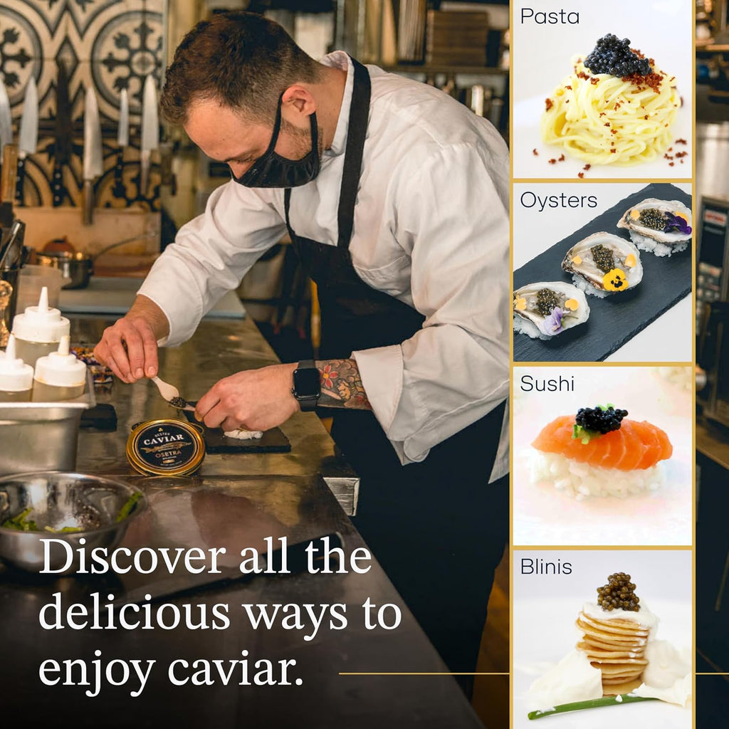 BESTER CAVIAR Royal Beluga Hybrid Sampler Set 1.05oz (30g) – Huso huso x Baerii Sturgeon Sampler Package – Caviar Serving Set with Mini Blinis (30 pcs), Mini Cooler, & 1 Spoon