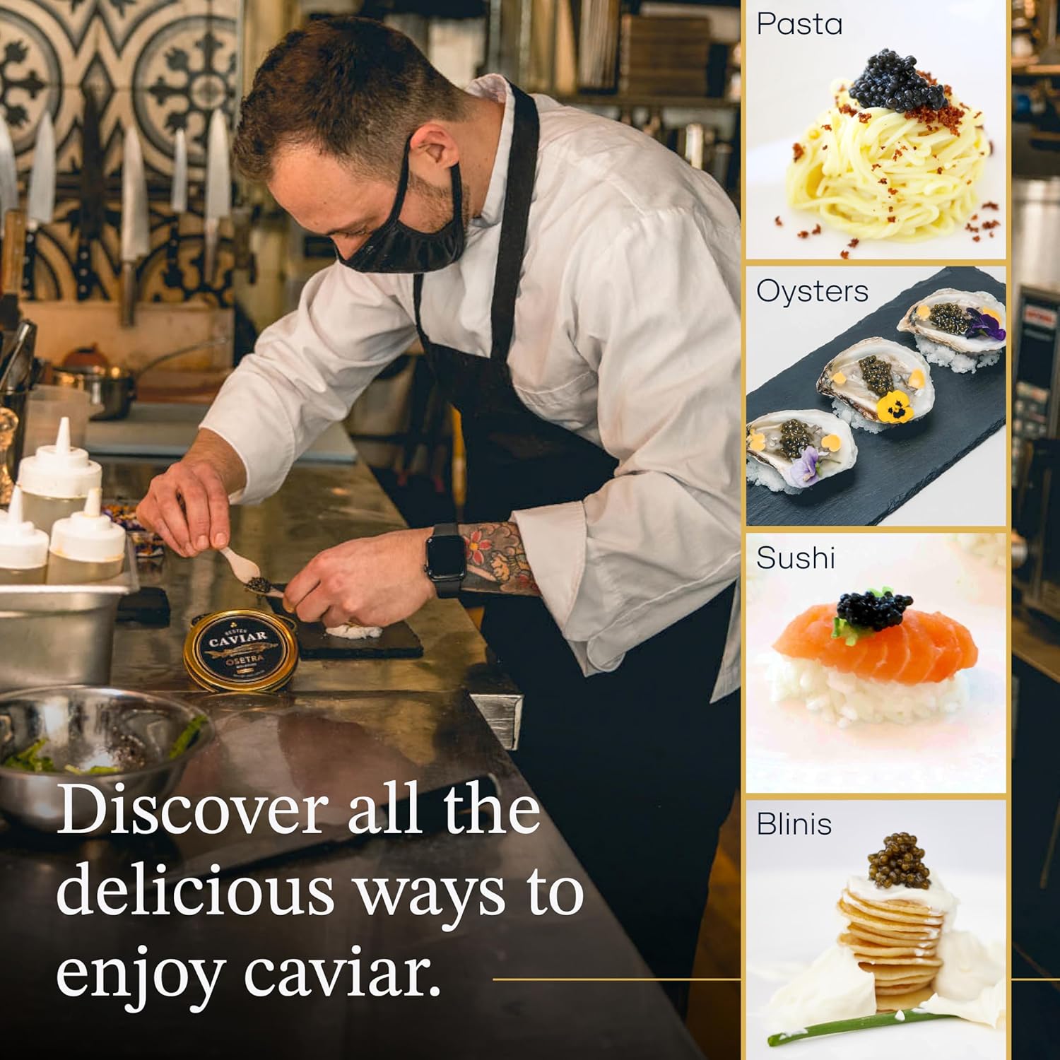BESTER CAVIAR Royal Beluga Hybrid Sampler Set 1.05oz (30g) – Huso huso x Baerii Sturgeon Sampler Package – Caviar Serving Set with Mini Blinis (30 pcs), Mini Cooler, & 1 Spoon