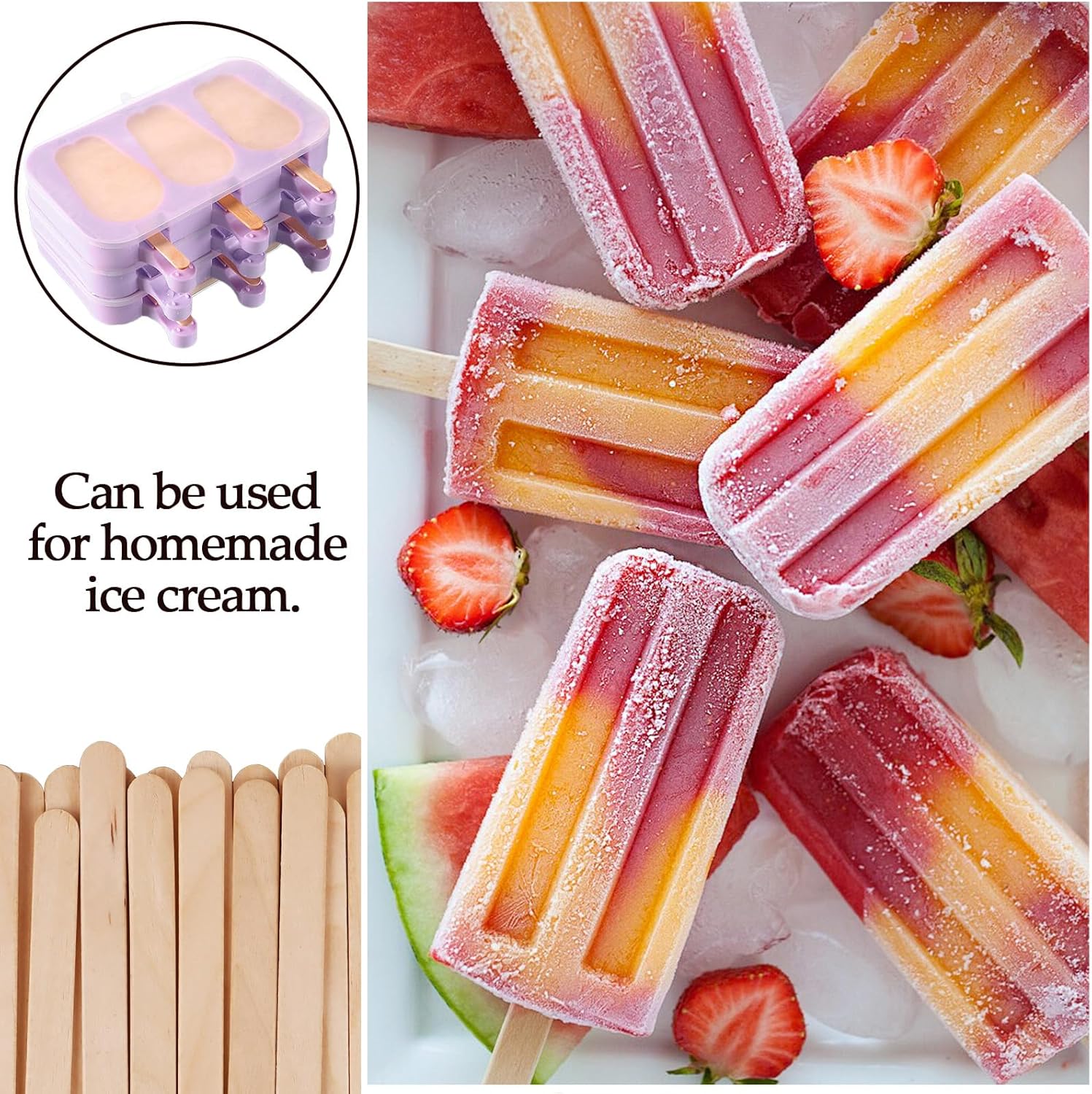 KTOJOY 200 Pcs Craft Sticks Ice Cream Sticks Natural Wood Popsicle Craft Sticks 4.5 inch Length Treat Sticks Ice Pop Sticks for DIY Crafts