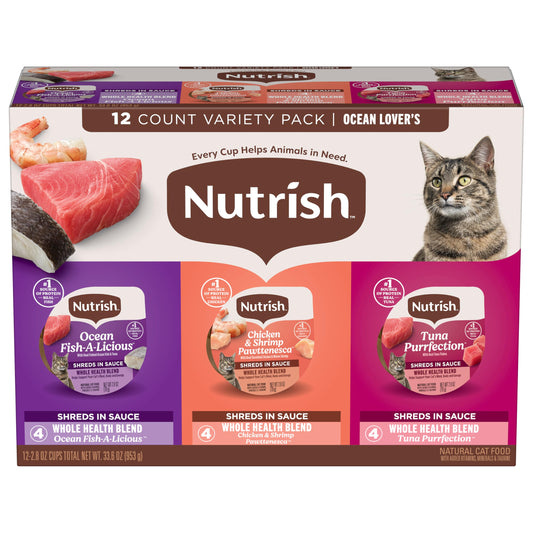 Nutrish Grain Free Ocean Lover's Whole Health Blend Variety Pack Wet Cat Food, 2.8 oz. Cup, 12 Count (Rachael Ray)