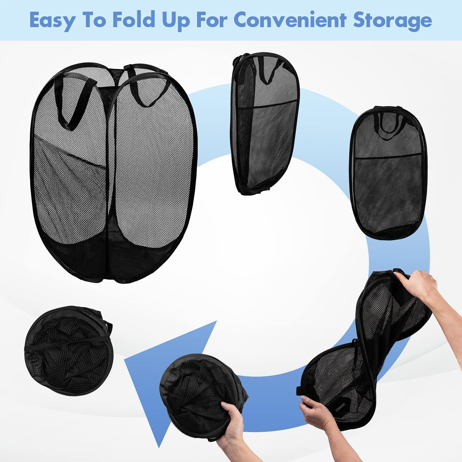 DUCOO Pop Up Hamper, 1 PCS Mesh Pop Up Laundry Hamper, Foldable Mesh Laundry Basket with Space-Saving Design for Home, Dorm, Travel & Storage - Black
