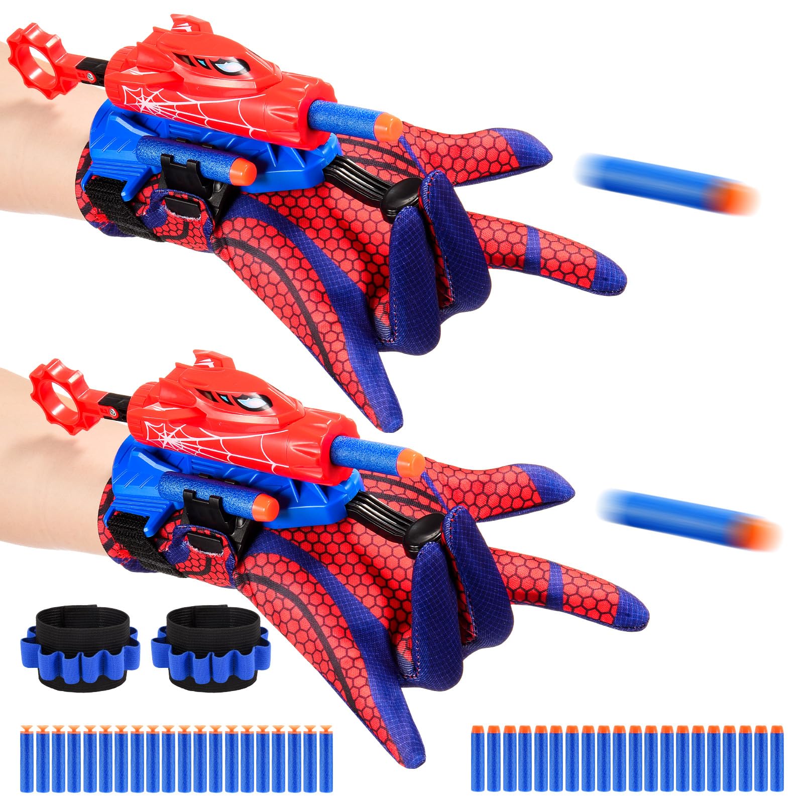 Excitobo 2 Sets Superhero Web Shooters for Kids Age 3-7,Adjustable Wrist Launcher Slinging Toy Set with 40 Darts,Ideal Birthday for Boys & Girls Imaginative Role-Play Costume Accessory