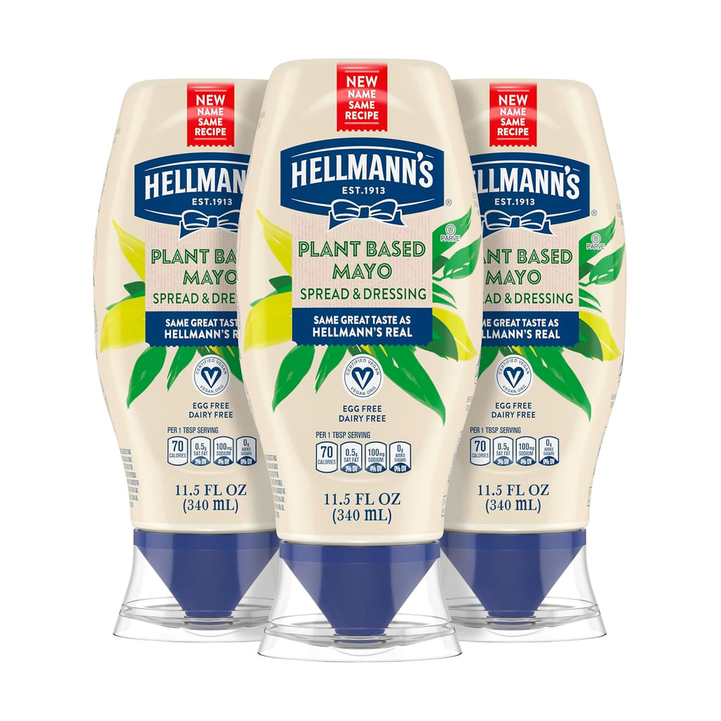 Hellmann's Vegan Dressing and Spread Vegan 3 Ct for a Rich, Creamy Plant-Based Alternative to Mayo Same Great Taste, Plant Based, Free From Eggs 11.5 oz