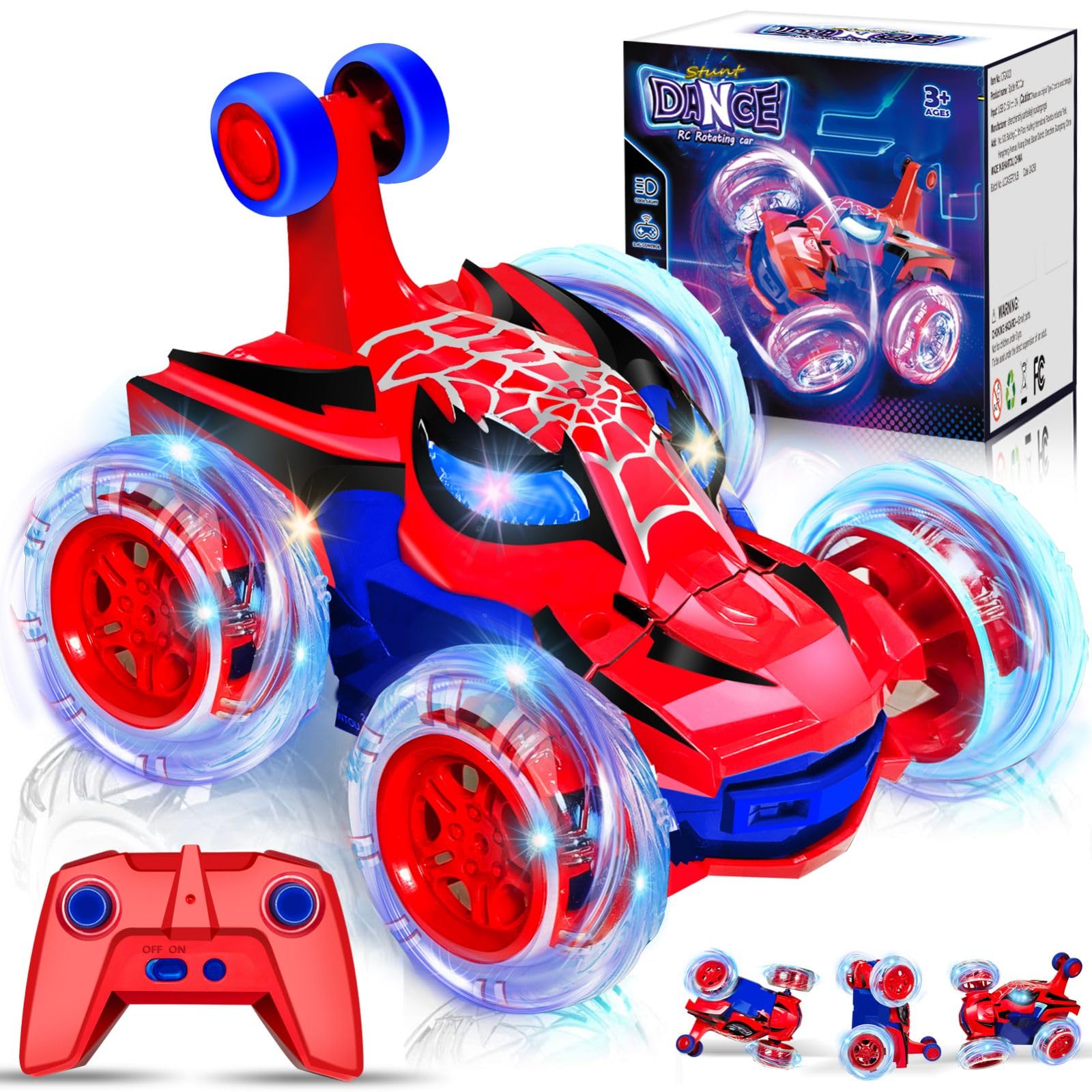 Kids Toys Spider RC Car for Boys 4-7 - Cool Spider Monster Remote Control Crawler Toy 360° Flip Fast Stunt & 4WD Light Up Wheel - Fun Boy Gift Idea for Birthday Chirstmas Stuff Age 3 4 5 6 7 8