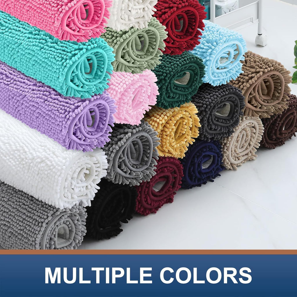 Smiry Luxury Chenille Bathroom Rugs 30x20, Extra Soft and Absorbent Shaggy Bath Mat, Machine Washable, Non-Slip Plush Carpet Runner for Tub, Shower, and Floor, Home Decor Accessories, Hot Pink
