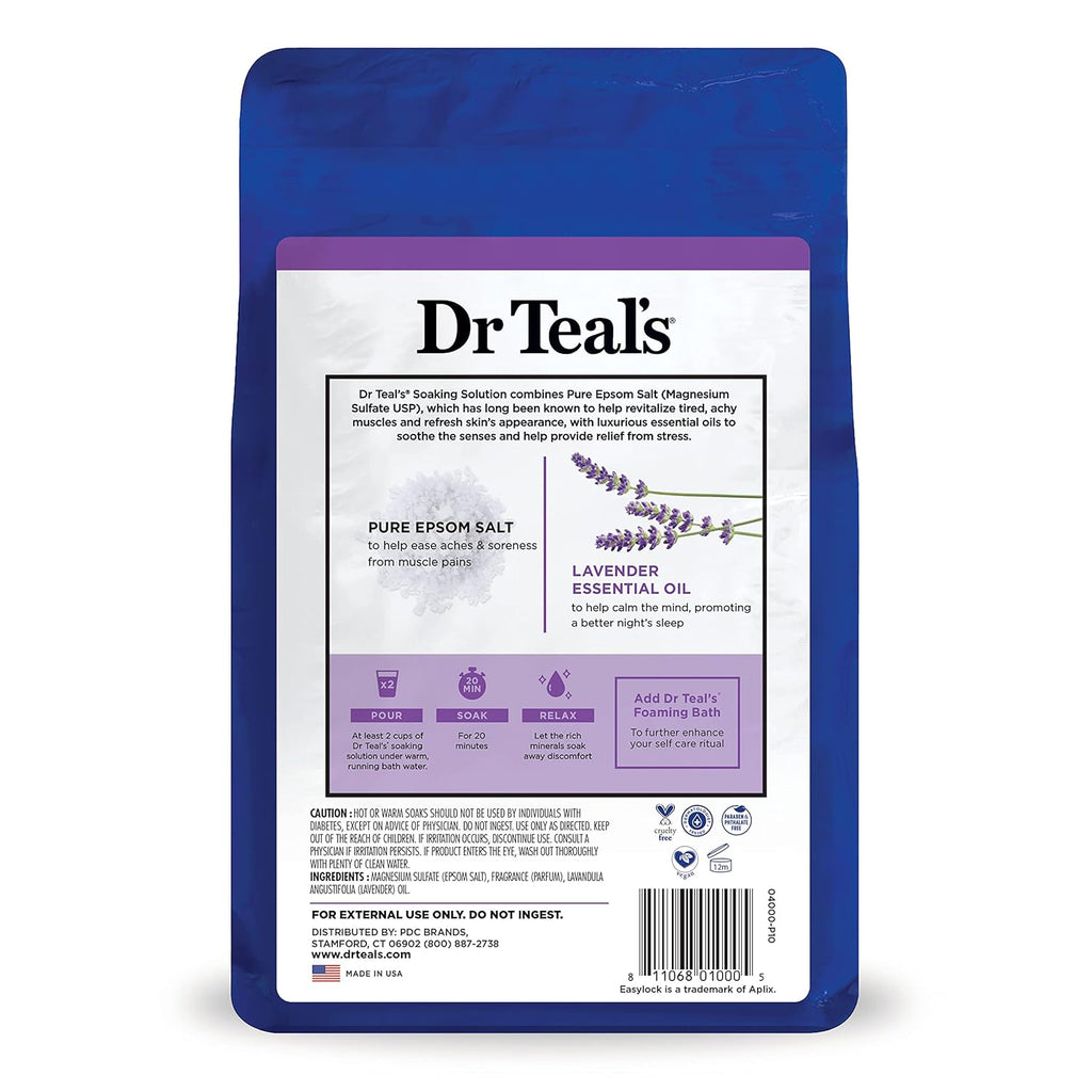 Dr Teal's Pure Epsom Magnesium Salt Soak, Soothe & Sleep with Lavender, 3 lb (Pack of 4)