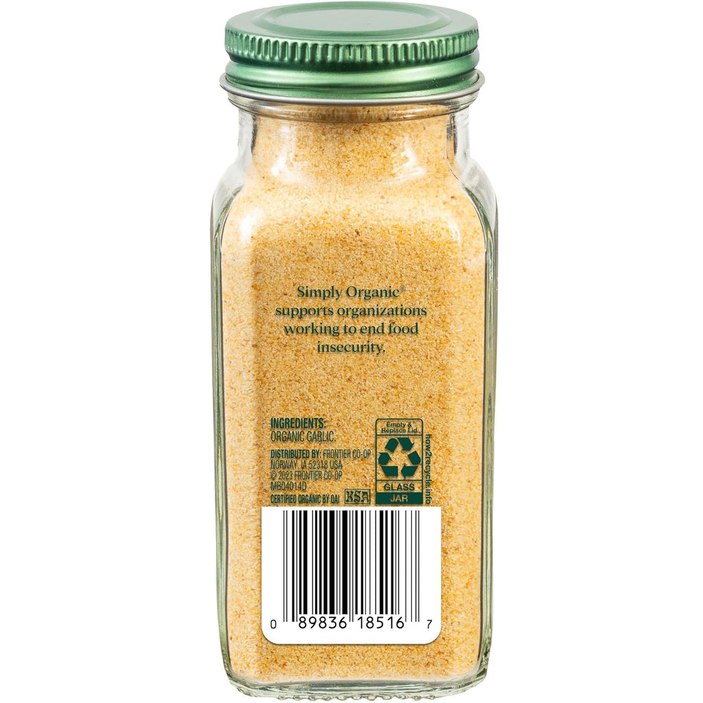 Simply Organic Garlic Powder, 3.64-Ounce Jar, Pure A-Grade Organic Garlic, Dried & Ground, Kosher, No ETO, Non GMO