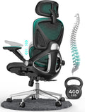 CAPOT Ergonomic Mesh Office Chair, Adjustable Lumbar High Back Desk Chair 400lbs, 4D Flip-up Arms, 3 Tilt Backrest, 3D Headrest, PU Wheels, Swivel Rolling Computer Chair for Long Desk Work - Black