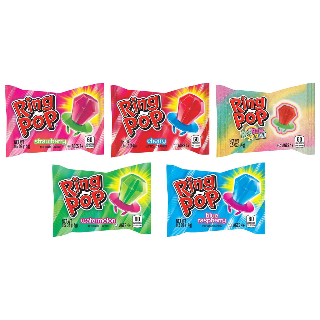 Ring Pop Individually Wrapped Bulk Lollipop Variety Pack – 10 Count Lollipop Suckers w/Assorted Flavors - Fun Candy for Birthdays and Celebrations