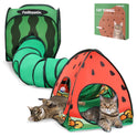 Tailtastic 3-in-1 Watermelon Cat Play Tunnel with Pop-Up Cube & Triangle Cat Tent, Interactive Toy Ball & Foldable Design - Easy Magic Tape Assembly Tunnels for Indoor Cats