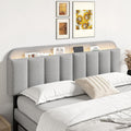 ONBRILL Adjustable Headboard for King/California King Size Bed Frame, Linen Fabric Bed Headboard with Storage & RGB LED Light in Modern Vertical Channel Design, Light Grey