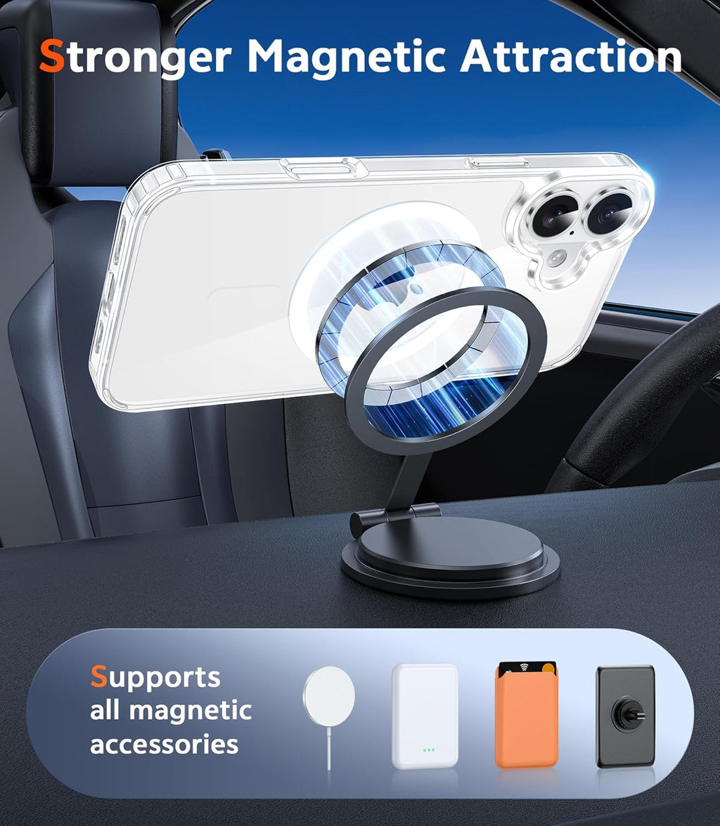 FNTCASE for iPhone 16 Case Clear: Magnetic Phone Cases with Screen Protector Drop Proof Compatible with Magsafe Slim Anti Yellowing Rugged Shockproof Protective Transparent Cell Cover (A-Clear)