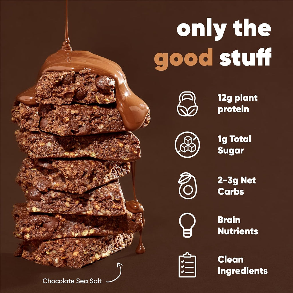 IQBAR Brain and Body Plant Protein Bars - Chocolate Lovers Variety - 12-Count - Keto, Vegan, High Fiber, Gluten Free, Dairy Free, Low Sugar Snack with Nutrients for Focus, Energy, Meal Replacement