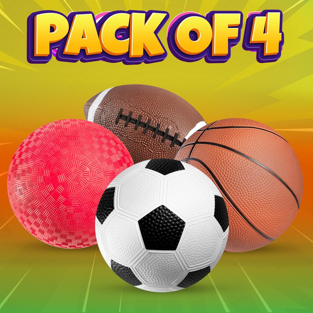 Bedwina Sports Balls for Kids & Toddlers - 5-inch Sports Balls Set Includes Football, Small Soccer Ball, Basketball, and Playground Balls, Fun Indoors & Outdoor Toys (Hand Pump Included)