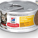 Hill's Science Diet Adult Urinary & Hairball Control Wet Cat Food, Chicken Minced, 2.9 oz. Cans, 12-Pack