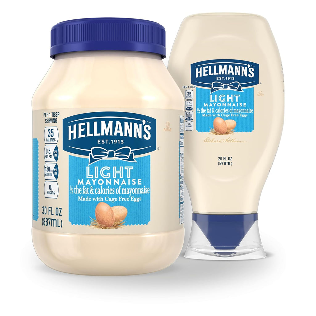 Hellmann's Light Mayonnaise Light Mayo Squeeze Bottle For a Creamy Condiment for Sandwiches and Simple Meals Made With 100% Cage-Free Eggs 20 oz