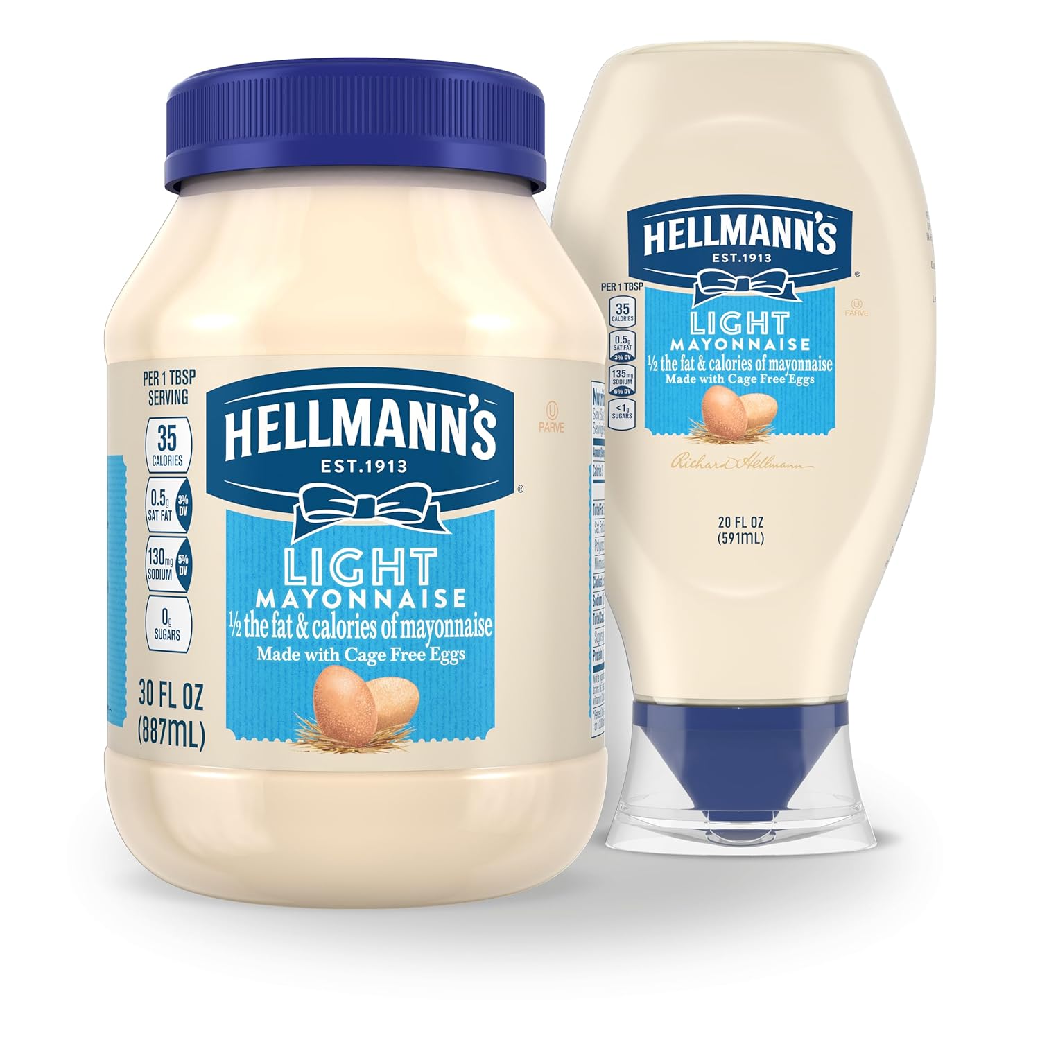 Hellmann's Light Mayonnaise Light Mayo Squeeze Bottle For a Creamy Condiment for Sandwiches and Simple Meals Made With 100% Cage-Free Eggs 20 oz