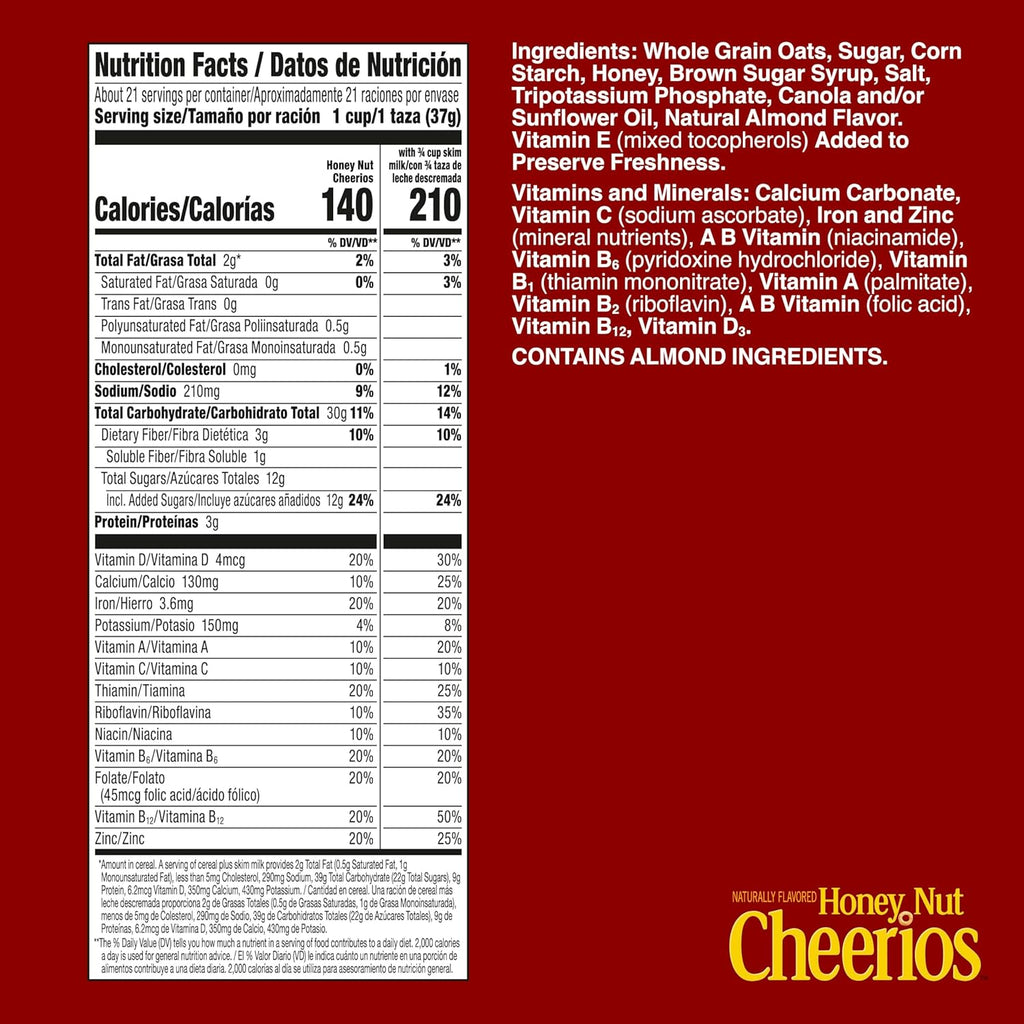 Honey Nut Cheerios Cereal, Limited Edition Heart Shapes, Affirmations Box, Heart Healthy, Gluten Free, Giant Size, 27.2 oz