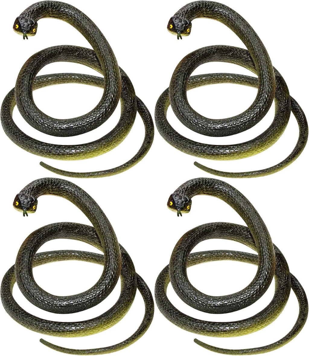 Fake Snake Soft Rubber Snake Toy, 4 Pieces Realistic Plastic Snakes for Garden to Keep Birds Away, Novelty Toys for Playing Jokes Prank Stuff Props for Halloween April Fools Party Favor