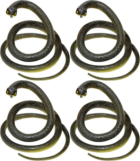 Fake Snake Soft Rubber Snake Toy, 4 Pieces Realistic Plastic Snakes for Garden to Keep Birds Away, Novelty Toys for Playing Jokes Prank Stuff Props for Halloween April Fools Party Favor