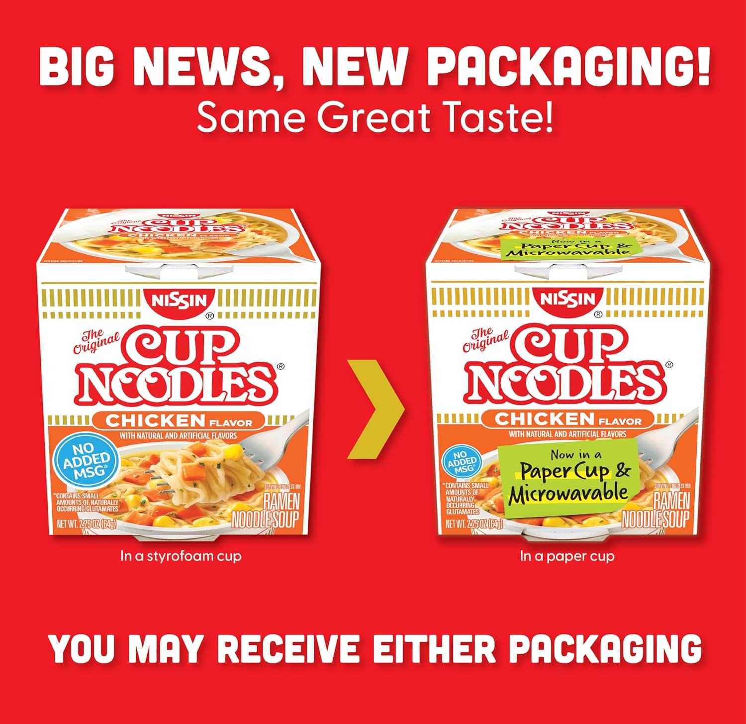 Nissin Cup Noodles Ramen Noodle Soup, Chicken, Microwaveable Paper Cup, 2.25 Ounce (Pack of 12)