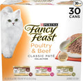 Fancy Feast Poultry and Beef Feast Classic Pate Collection Grain Free Wet Cat Food Variety Pack - (Pack of 30) 3 oz. Cans