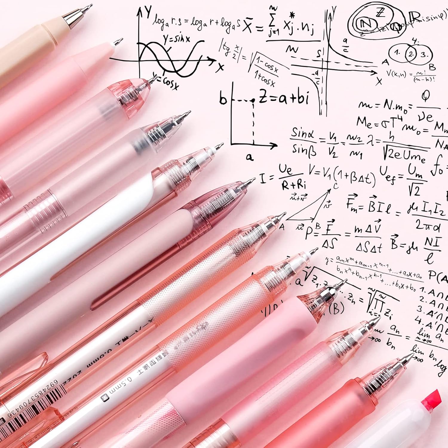 Four Candies Rose Series Gel Pens, Cute Writing Pens with Black & Pink Ink, 0.5 mm Smooth Fine Point, School Office Supplies Girly Stationery Aesthetic Desk Accessories for Women, Set of 12