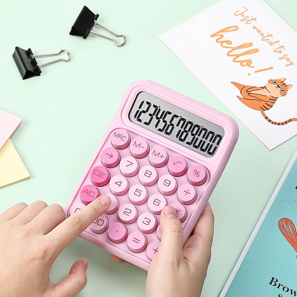 Mr. Pen Mechanical Switch Calculator - 12 Digit Large LCD Display, Pink with Big Buttons